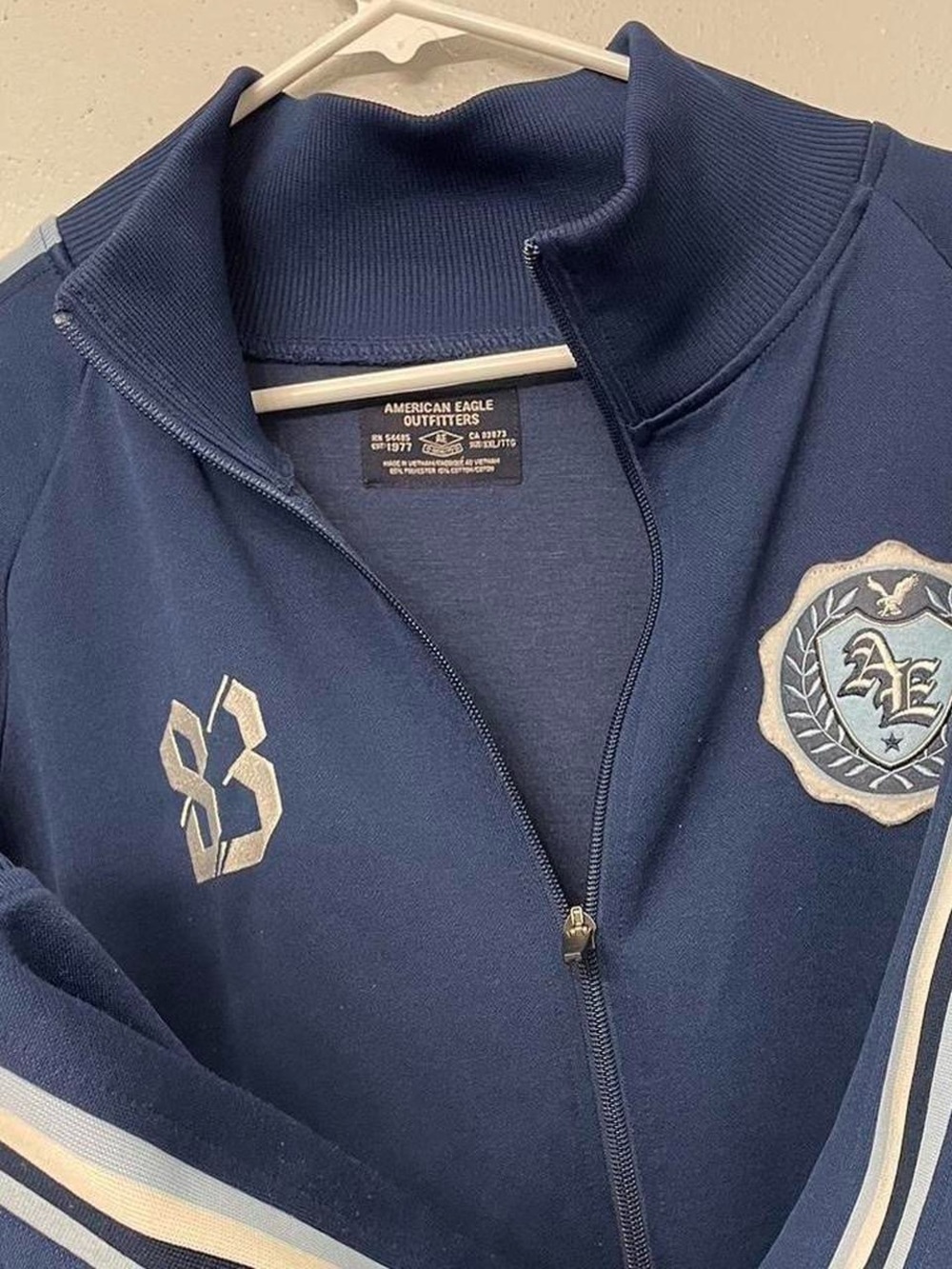 American Eagle Outfitters Navy Zip Track Jacket with Crest